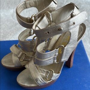 L.A.M.B. Gold High-Heeled Sandals